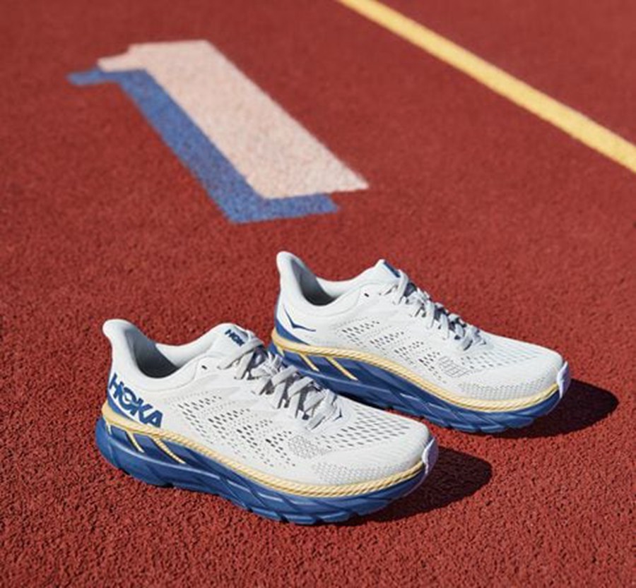 Hoka One One ランニングシューズ メンズ 白/青 - クリフトン 7 - JP3126458